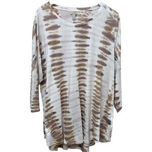 LOGO Lori Goldstein Tunic Tee Plus Size 1X Tan Boho Tie Dye Pockets Womens Top